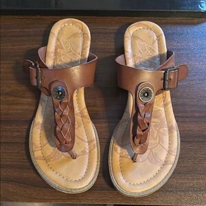 Blowfish Tan Braided Leather Thong Sandals with Buckle